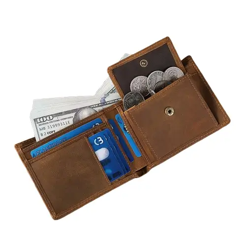Genuine Leather Men’s Bifold Wallet with Coin Pocket