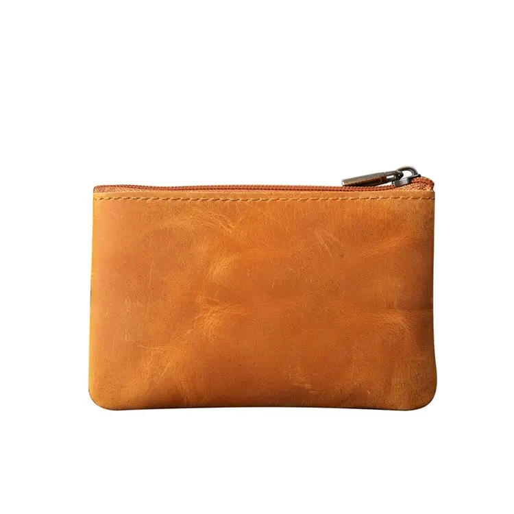 Genuine leather coin purse with front zipper pocket