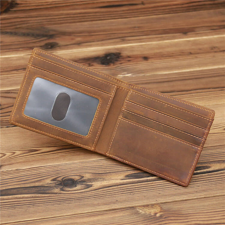 Crazy Horse Leather Bifold Wallet with ID Window – OEM Manufacturer