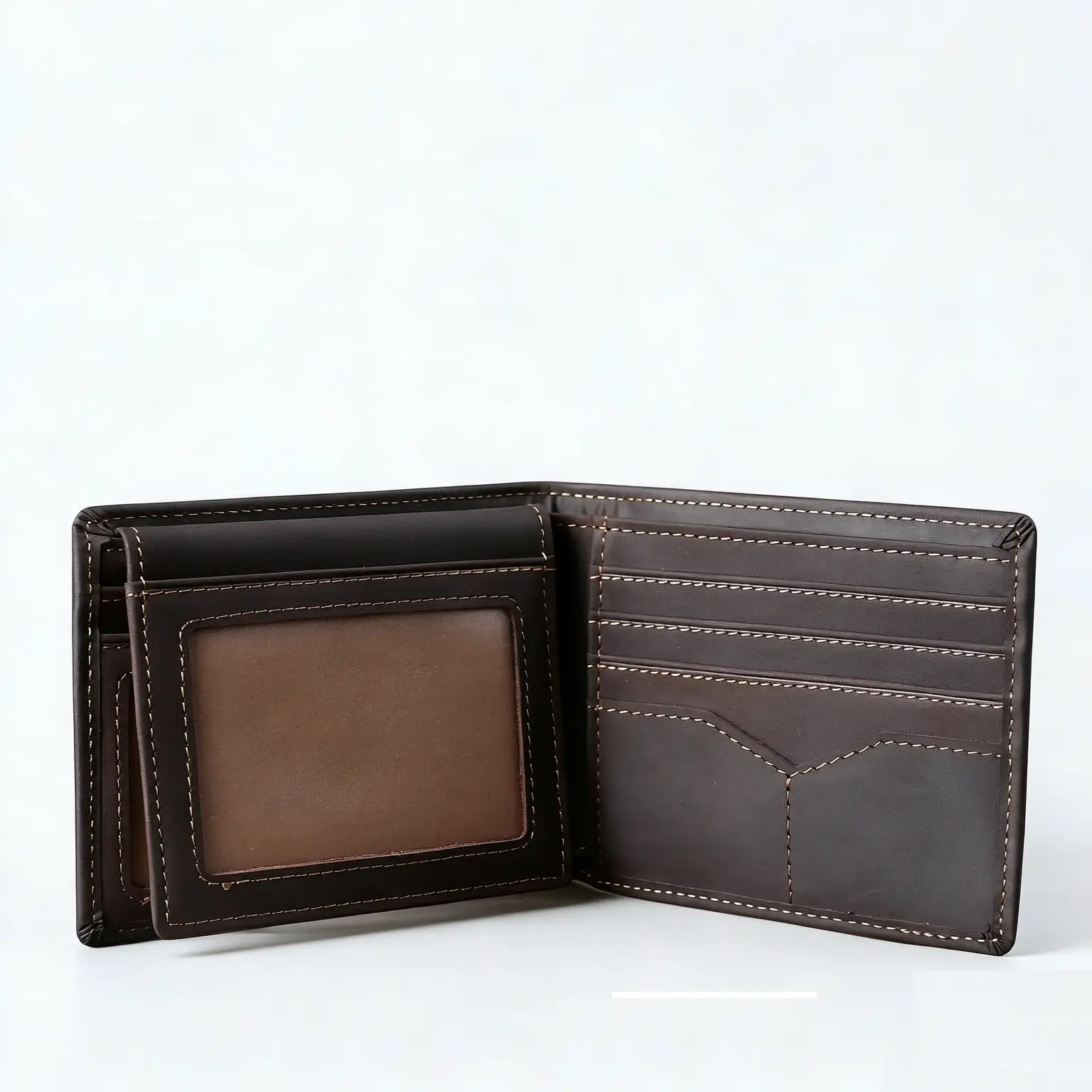 Full Grain Leather Bifold Wallet with ID Window and Multiple Card Slots